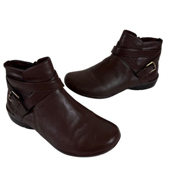 Naturalizer Womens Brown Leather Ankle Booties Size 10W Buckle Accent Comfort - Picture 3 of 14